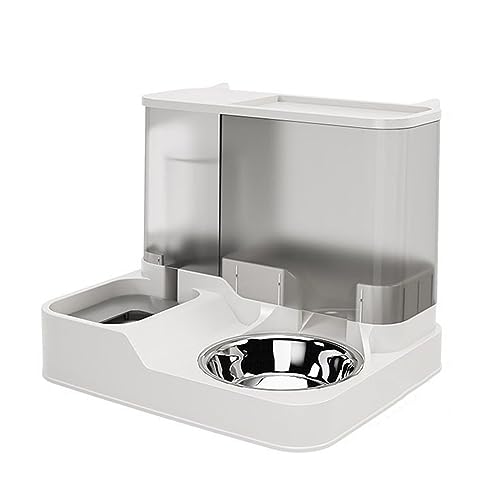 BURLOE Haustier Automatischer Wasserspender, 2 in 1 Groß Automatischer Trockenfutter Spender Wasserspender Für Hunde Katze 2.8L Futterautomaten+1L Tränken,Grau von BURLOE