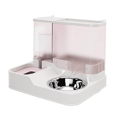 BURLOE Haustier Automatischer Wasserspender, 2 in 1 Groß Automatischer Trockenfutter Spender Wasserspender Für Hunde Katze 2.8L Futterautomaten+1L Tränken,Rosa von BURLOE