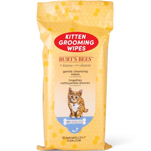 Burt's Bees for Pets Gentle Kitten Wipes – Pflegetücher zur Reinigung von Fell und Pfoten, Kätzchenbedarf für Hauskatzen, Kätzchen-Essentials – formuliert ohne Sulfate und Parabene, 50 Stück von BURT'S BEES FOR PETS