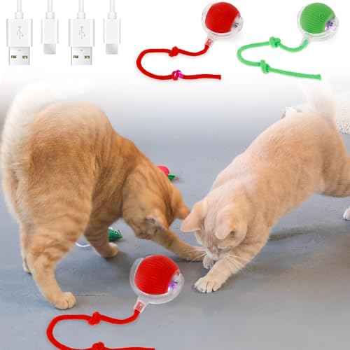 BUTORY 1/2 pcs Katzen Ball Elektrisch, Interaktiver Ball für Hunde Wiederaufladbar über USB, Interaktives Hundespielzeug 4 Modi für Haustiere, Katzen und Hunde (rot + grün) von BUTORY