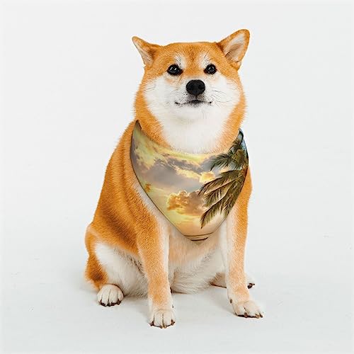 Hund oder Katze Sonnenuntergang Hawaii Palme Schal Bedrucktes Muster Haustier Schal Haustier Dreieckstuch Multi-Size Haustier Bandana Lätzchen Halstuch von BUULOO