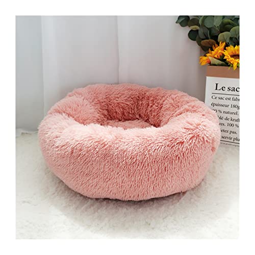 BUUNHI Hundebett Haustier-Hundebett-Matte Hundebett-Decke Langer Plüsch-Katze-Hundebett-Sofa-Schlafsack-Zwinger Hundematte (Color : Pink, Size : Diameter 40cm) von BUUNHI