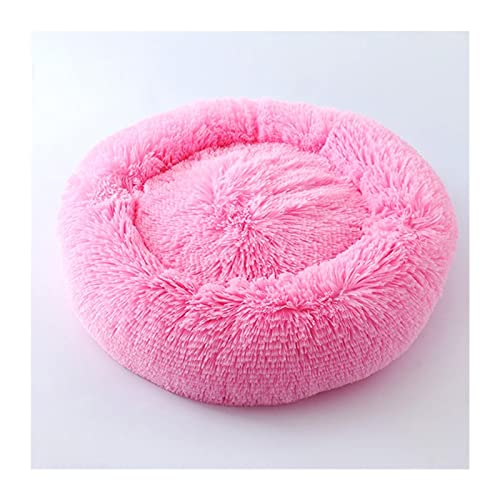 BUUNHI Hundebett Haustierbett Winter Warm Schlafender Hund Katze Haus Zwinger Hund Runde Katze Lange Plüsch Welpen Kissen Matte Hundematte (Color : Pink, Size : 120cm-47.2inch) von BUUNHI