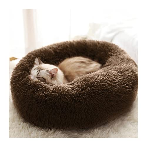 BUUNHI Hundebett Hundebett Zwinger Runde Katze Winter Warmes Hundehaus Schlafsack Langer Plüsch Superweiches Haustierbett Hundematte (Color : Coffee, Size : 40cm) von BUUNHI