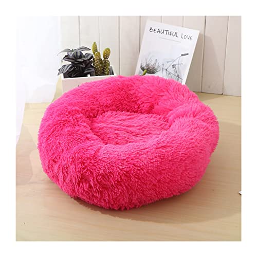 BUUNHI Hundebett Katzenbett Hundebett Haus Zwinger Haustiermatten Weiche Lange Plüschmatte Haustier Warmes Korbkissen Katzenhaus Hundematte (Color : Hot Pink, Size : S 50cm) von BUUNHI