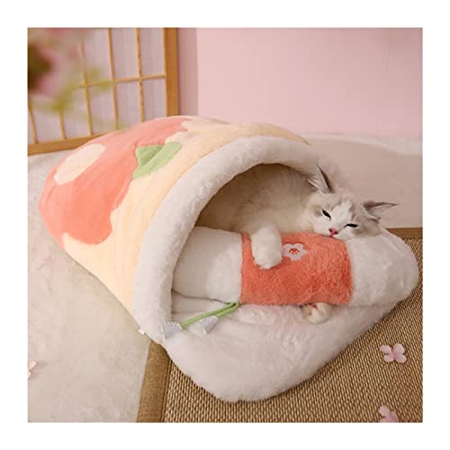 BUUNHI Hundebett Katzenschlafbett, abnehmbares Kissen mit lustigem Katzenseil, warmes Kissen für Katzen, Hündchen, Sofa Hundematte (Color : Pink, Size : 64x44cm) von BUUNHI