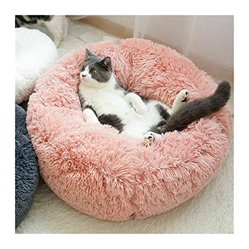 BUUNHI Hundebett Rundes Plüsch-Katzenbett-Haus-Katzen-Matte Winter-warmes schlafendes Katzen-Nest-weicher Langer Plüsch-Hundekorb Hundematte (Color : Pink) von BUUNHI