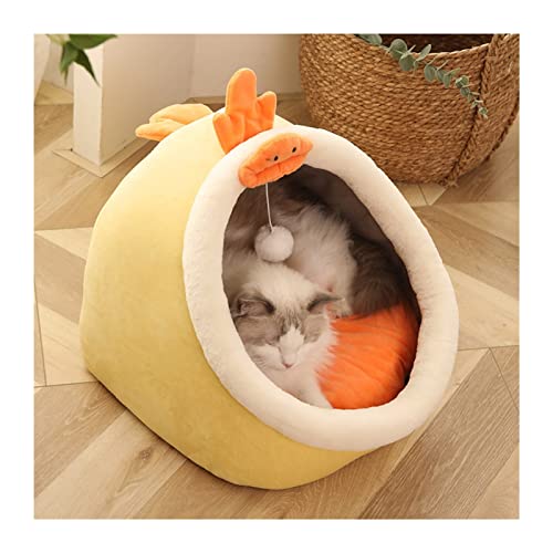 Hundebett Gemütliches Kätzchen-Liegekissen, Katzenbett, Zelt, weich, geeignet für kleine Hunde, Mattentasche, Höhlenhaus für Katzen Hundematte (Color : Yellow, Size : S (31CMx31CMx28CM)) von BUUNHI