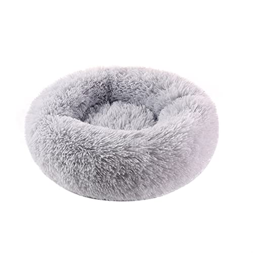 Hundebett Hundebett, Katzenhaus, langes Plüsch-Haustierbett, beruhigende Betten, Haustierkorb, Hundehütte, rundes Kissen Hundematte (Color : Light Gray, Size : S Diameter 50cm) von BUUNHI