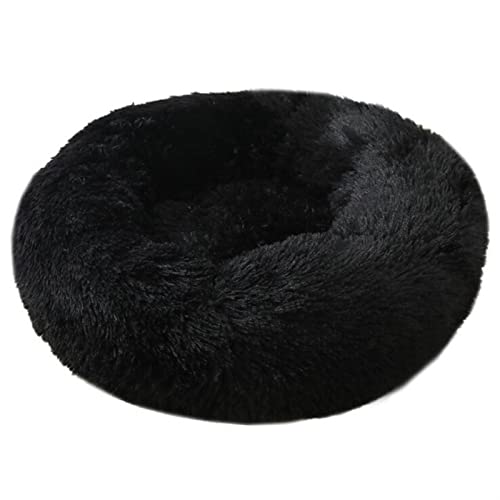 Hundebett Langes Plüsch-superweiches Schlafsofa, waschbares, buntes, rundes Bett, Winter, warme Hunde- und Katzenschlafmatte Hundematte (Color : Black, Size : 40CM) von BUUNHI