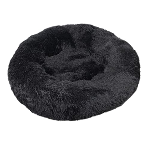 Hundebett Tie Dye Big Pet Zwinger Fuzzy Round Plüsch Cat Bed House Soft Long Plüsch Pet Dog Bed Warm Hundematte (Color : Black, Size : 90cm) von BUUNHI