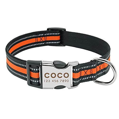 Hundeleine Benutzerdefinierte Haustier Hundehalsband Leine Reflektierende Welpenhalsbänder Mittelgroßes Hundehalsband Gravieren Sie den Namen Verstellbare Führleine (Color : Orange, Size : L) von BUUNHI