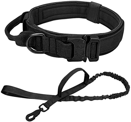 Hundeleine Militärische Taktische Hundehalsbandleine Mittelgroße Hundehalsbandleine für Deutschen Schäferhund Verstellbare Führleine (Color : Black, Size : L) von BUUNHI