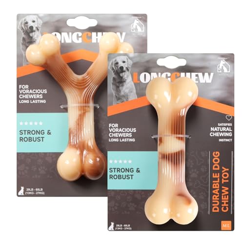 BUY IT ONCE Hunde-Kauspielzeug für aggressive Kauer, robustes, langlebiges Nylon, langlebige Kauknochen für mittelgroße und große Hunde, Querlenker und Goodie-Knochen, 2 Stück von BUY IT ONCE