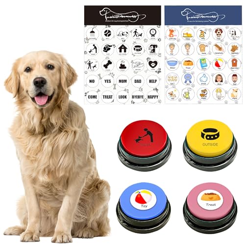 BUYVIKAY Satz von 4 Farben Hunde Button,Buzzer mit aufnahmefunktion Hunde, Haustier Trainings,Hundeknopf für die Kommunikation,30 Sekunden Sprachaufzeichnungstaste, Aufnahmebare Taste von BUYVIKAY