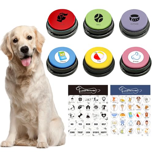 BUYVIKAY Satz von 6-Farben-Hunde Button,Buzzer mit aufnahmefunktion Hunde, Haustier Trainings,Hundesprechende Tasten,Aufnahmebare Taste(6 PACK) von BUYVIKAY