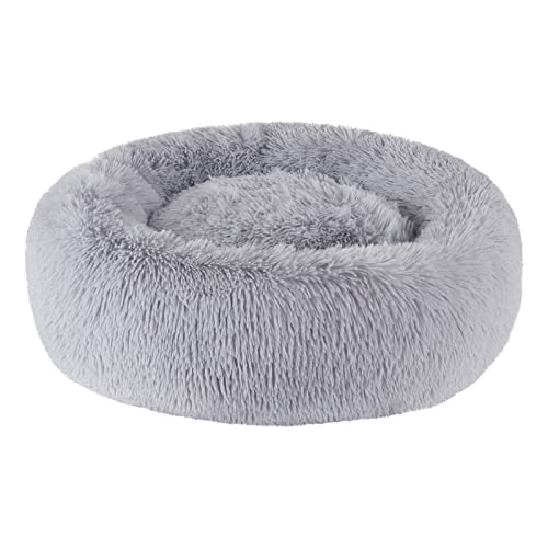 BVAGSS Hundebett Rund Katzenbett Flauschig Donut Kuscheliges Hundekissen Waschbar Ultra Weicher Plüsch Haustierbett für Kleine, Mittelgroße und Große Hunde, Katzen XH034 (Diameter:100 cm, Light Grey) von BVAGSS