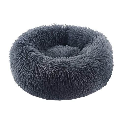 BVAGSS Hundebett Rund Katzenbett Flauschig Donut Kuscheliges Hundekissen Waschbar Ultra Weicher Plüsch Haustierbett für Kleine, Mittelgroße und Große Hunde, Katzen XH034 (Diameter:40 cm, Dark Grey) von BVAGSS