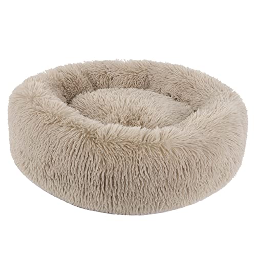 BVAGSS Hundebett Rund Katzenbett Flauschig Donut Kuscheliges Hundekissen Waschbar Ultra Weicher Plüsch Haustierbett für Kleine, Mittelgroße und Große Hunde, Katzen XH034 (Diameter:60 cm, Light Brown) von BVAGSS