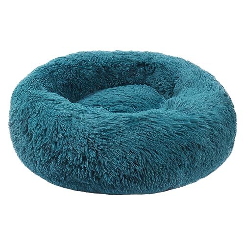 BVAGSS Hundebett Rund Katzenbett Flauschig Donut Kuscheliges Hundekissen Waschbar Ultra Weicher Plüsch Haustierbett für Kleine, Mittelgroße und Große Hunde, Katzen XH034 (Diameter:60 cm, Cyan) von BVAGSS