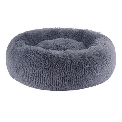 BVAGSS Hundebett Rund Katzenbett Flauschig Donut Kuscheliges Hundekissen Waschbar Ultra Weicher Plüsch Haustierbett für Kleine, Mittelgroße und Große Hunde, Katzen XH034 (Diameter:80cm, Dark Grey) von BVAGSS