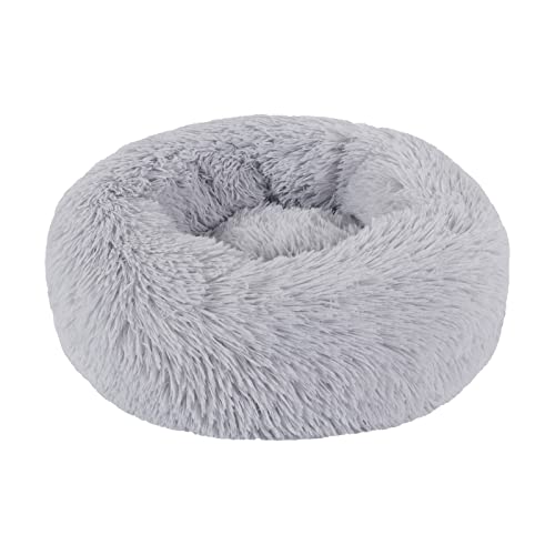 BVAGSS Hundebett Rund Katzenbett Flauschig Donut Kuscheliges Hundekissen Waschbar Ultra Weicher Plüsch Haustierbett für Kleine, Mittelgroße und Große Hunde, Katzen XH034 (Diameter:40 cm, Light Grey) von BVAGSS