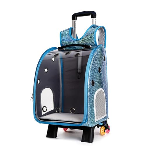 BWCKMTSC BWCKMTSC Haustier-Bubble-Kinderwagen, belüfteter, transparenter Rucksack, tragbare Hunde- und Katzen-Trolley-Tasche, Haustier-Gepäckkoffer mit Rädern für Reisen, Wandern und Outdoor-Einsatz, von BWCKMTSC