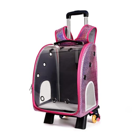 BWCKMTSC BWCKMTSC Haustier-Bubble-Kinderwagen, belüfteter, transparenter Rucksack, tragbare Hunde- und Katzen-Trolley-Tasche, Haustier-Gepäckkoffer mit Rädern für Reisen, Wandern und Outdoor-Einsatz, von BWCKMTSC