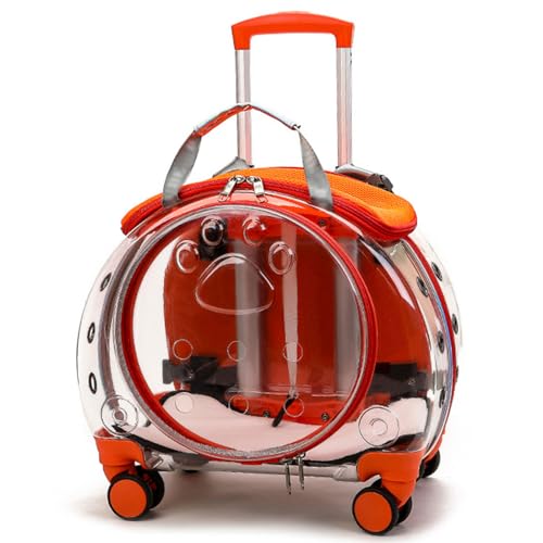 BWCKMTSC BWCKMTSC Haustier-Reise-Hundewagen-Kinderwagen-Rucksack, transparenter und atmender Rucksack für Haustiere/Hunde/Katzen, Reisebox, Orange von BWCKMTSC