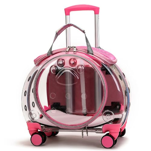 BWCKMTSC BWCKMTSC Haustier-Reise-Hundewagen-Kinderwagen-Rucksack, transparenter und atmungsaktiver Haustier-/Hunde-/Katzen-Rucksack, Reisebox, Pink von BWCKMTSC