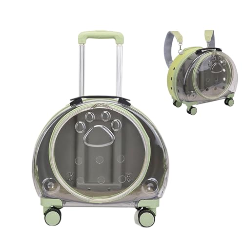 BWCKMTSC BWCKMTSC Haustier-Trolley-Rucksack, Haustier-Rollträger auf Rädern, atmungsaktiver Bubble-Haustier-Kinderwagen-Reiseträger für Hunde und Katzen, durchscheinend-grün von BWCKMTSC