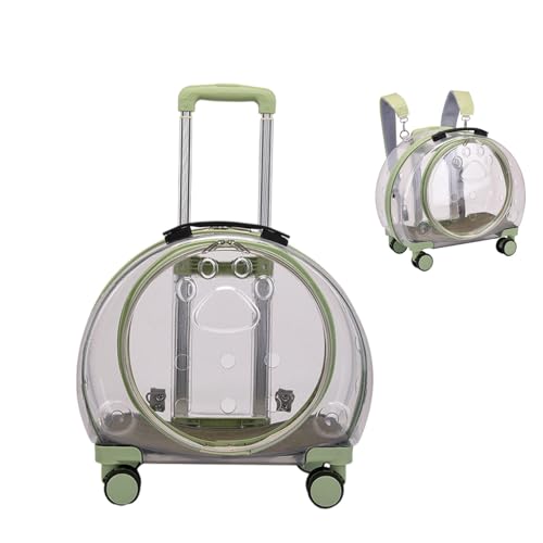 BWCKMTSC BWCKMTSC Haustier-Trolley-Rucksack, Haustier-Rollträger auf Rädern, atmungsaktiver Bubble-Haustier-Kinderwagen-Reiseträger für Hunde und Katzen, transparent-grün von BWCKMTSC