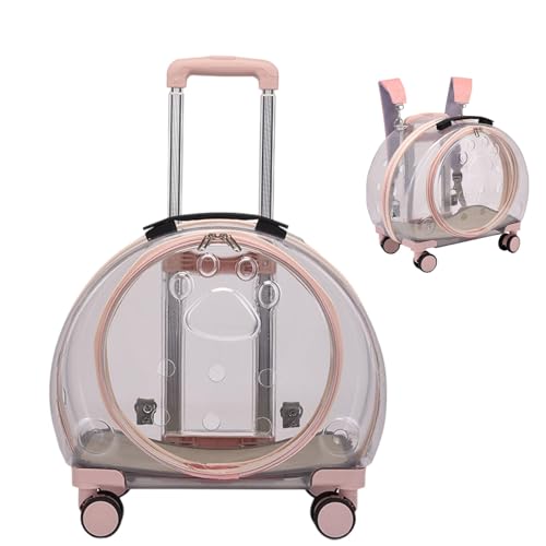 BWCKMTSC BWCKMTSC Haustier-Trolley-Rucksack, Haustier-Rollträger auf Rädern, atmungsaktiver Bubble-Haustier-Kinderwagen-Reiseträger für Hunde und Katzen, transparent-rosa von BWCKMTSC