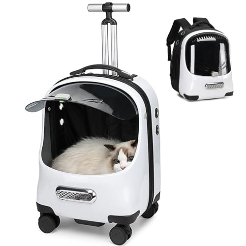 BWCKMTSC BWCKMTSC Haustier-Trolley-Rucksack, rollender Träger auf Rädern, transparenter und belüfteter Gepäckkoffer, Haustier-Bubble-Kinderwagen-Reiseträger für kleine und mittelgroße Hunde/Katzen, von BWCKMTSC