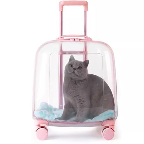 BWCKMTSC BWCKMTSC Katzen-Rucksackträger auf Rädern, transparenter Haustier-Trolley-Rucksack mit Kapsel-Weltraum-Rucksack, Blasen-Rucksack zum Tragen von Katzen und Hunden, Pink von BWCKMTSC