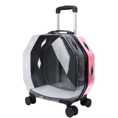 BWCKMTSC BWCKMTSC Katzen-Rucksackträger mit Trolley-Rädern – Hundekatzen-Luftpolsterkapsel-Weltraum-Rucksack-Kinderwagen – frei atmender und transparenter Katzenträger-Koffer, Pink A von BWCKMTSC