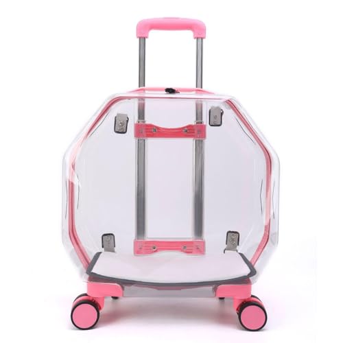 BWCKMTSC BWCKMTSC Katzen-Rucksackträger mit Trolley-Rädern – Hundekatzen-Luftpolsterkapsel-Weltraum-Rucksack-Kinderwagen – frei atmender und transparenter Katzenträger-Koffer, Pink von BWCKMTSC