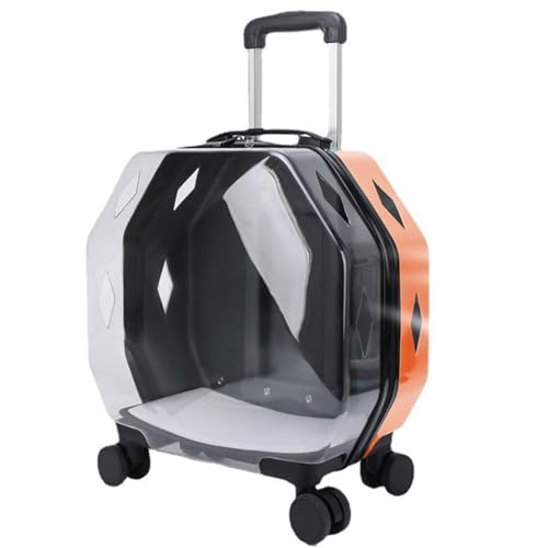 BWCKMTSC BWCKMTSC Katzenrucksackträger mit Trolley-Rädern – Hundekatzen-Luftpolsterkapsel-Rucksack-Kinderwagen – frei atmender und transparenter Katzenträgerkoffer,Orange A von BWCKMTSC