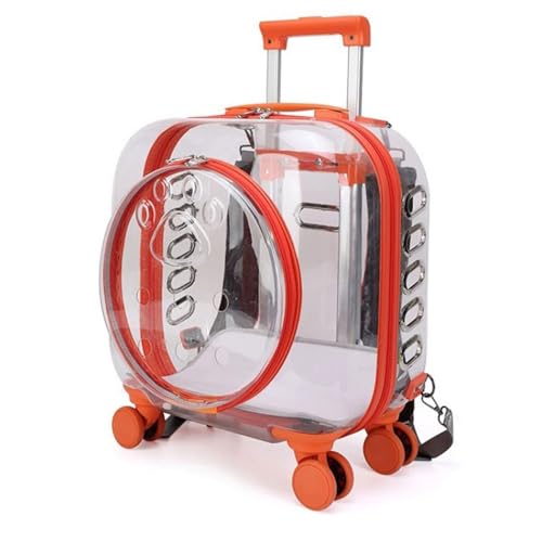 BWCKMTSC BWCKMTSC Pet Space Capsule Carrier-Rucksack mit Trolley-Rädern, kleine und mittelgroße Katzen-Welpen-Hunde-Tragetasche, transparente, atmungsaktive Haustier-Kinderwagen-Tragetasche für von BWCKMTSC