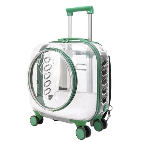 BWCKMTSC BWCKMTSC Pet Space Capsule Carrier-Rucksack mit Trolley-Rädern, kleine und mittelgroße Katzen-Welpen-Hunde-Tragetasche, transparente, atmungsaktive Haustier-Kinderwagen-Tragetasche für von BWCKMTSC