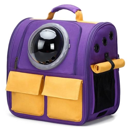 BWCKMTSC BWCKMTSC Pet Space Capsule Rucksackträger, Luftblasen-Rucksack, belüfteter Katzen- und Hunderucksackträger für Reisen, Wandern, Wandern, Camping, Lila von BWCKMTSC