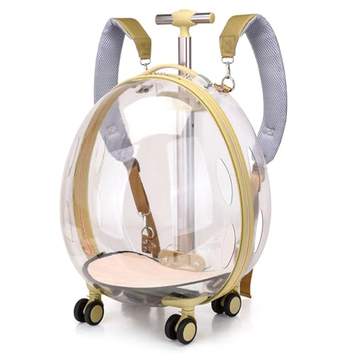 BWCKMTSC BWCKMTSC Transparenter und vollständig atmungsaktiver Haustier-Rucksack mit Trolley-Rädern für Hunde, Katzen, mehrere Tragemöglichkeiten, perfekt für Reisen/Spaziergänge, Khaki S von BWCKMTSC