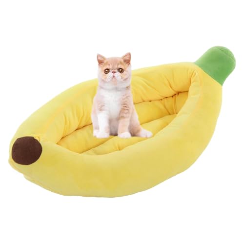 BWCKMTSC Bananenbett für Katzen, Bananen-Hundebett, Haustierbett bequem und waschbar mit abnehmbarem Kissen, Flauschiges Bananenboot-förmiges Haustier-Hundekatzenbett, XS von BWCKMTSC