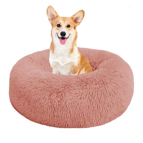 BWCKMTSC Beruhigendes Hundebett für kleine Hunde – Anti-Angst-Donut-Kuscheltier, wärmendes, gemütliches, weiches, rundes Bett, waschbares, rutschfestes, rundes, Flauschiges Plüsch-Katzenbett für von BWCKMTSC