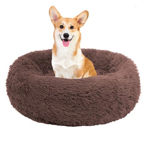 BWCKMTSC Beruhigendes Hundebett für kleine Hunde – Anti-Angst-Donut-Kuscheltier, wärmendes, gemütliches, weiches, rundes Bett, waschbares, rutschfestes, rundes, Flauschiges Plüsch-Katzenbett für von BWCKMTSC