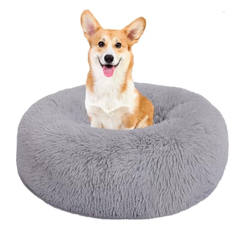 BWCKMTSC Beruhigendes Hundebett für kleine Hunde – Anti-Angst-Donut-Kuscheltier, wärmendes, gemütliches, weiches, rundes Bett, waschbares, rutschfestes, rundes, Flauschiges Plüsch-Katzenbett für von BWCKMTSC