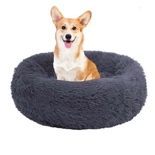 BWCKMTSC Beruhigendes Hundebett für kleine Hunde – Anti-Angst-Donut-Kuscheltier, wärmendes, gemütliches, weiches, rundes Bett, waschbares, rutschfestes, rundes, Flauschiges Plüsch-Katzenbett für von BWCKMTSC