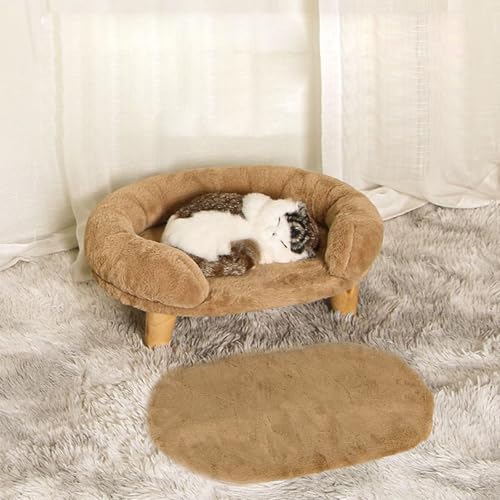 BWCKMTSC Erhöhtes Haustierbett, Katzen- und Hundehockerbett mit stabilen Holzbeinen, Haustierstuhl, Plüsch-Haustierbett, rundes, warmes Kuschelbett, weiches Welpensofa für kleine Hundekätzchen, von BWCKMTSC