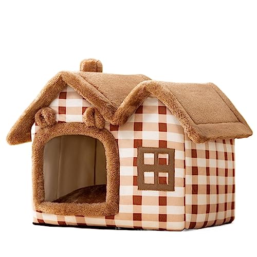 BWCKMTSC Haustierbetten, Hundehütte, warmes Hundehaus, weiches Haustier-Hundebett, Zelt, Plüsch-Welpenschlafbett für den Innenbereich, Katzenhaus, Korb mit abnehmbarem Kissen (Karierter Teddybär, 49 von BWCKMTSC