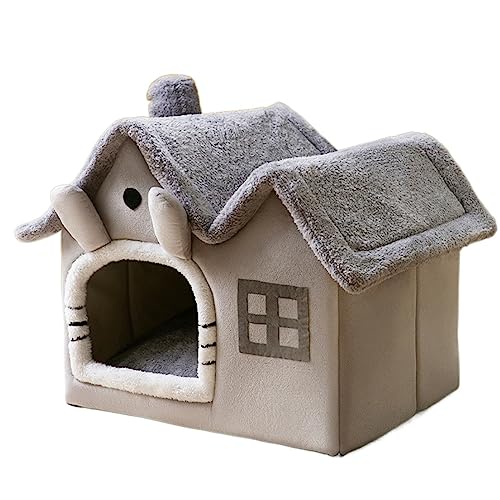 BWCKMTSC Haustierbetten, Hundehütte, warmes Hundehaus, weiches Haustier-Hundebett, Zelt, Plüsch-Welpenschlafbett für den Innenbereich, Katzenhaus, Korb mit abnehmbarem Kissen (graues Chinchilla, 39 x von BWCKMTSC